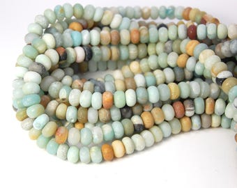 TWO 15.5" strands Matte Amazonite Rondelle Beads 8x5mm