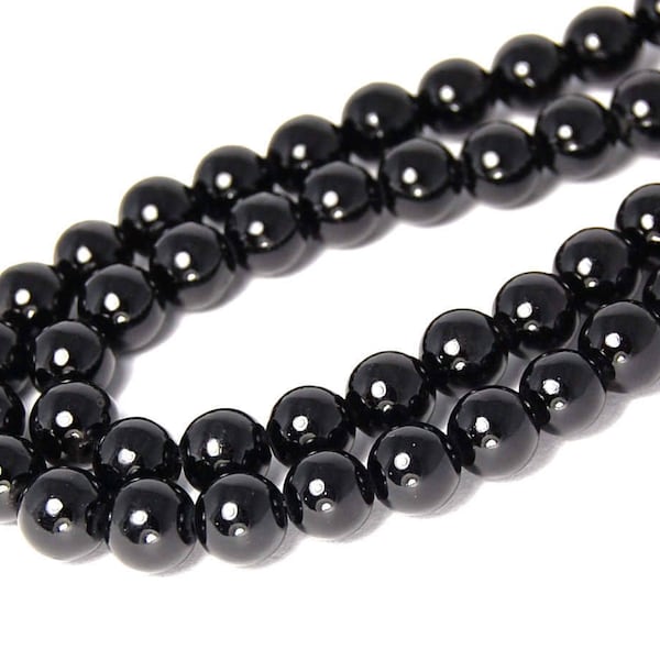 TWO 15.5" strands Mountain Jade Black 6mm