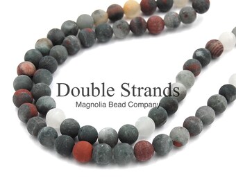 TWO STRANDS, African Bloodstone Matte Beads 4mm 6mm 8mm 10mm