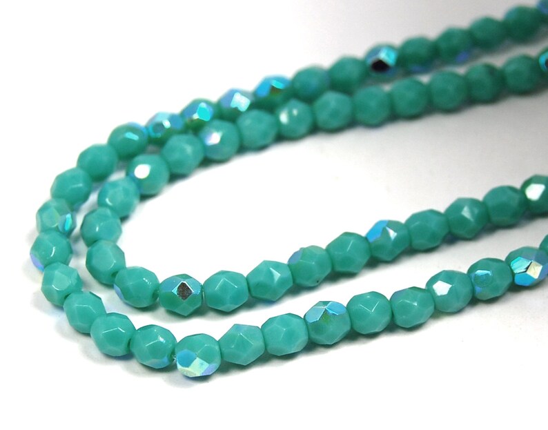 100pc AB Turquoise Czech 4mm Fire-polished Faceted Round Beads