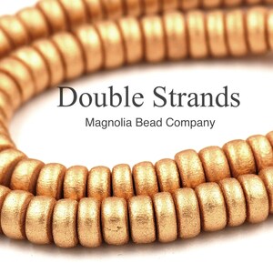 TWO STRANDS Metallic Gold Wood Beads 6mm, 8mm, 10mm, 12mm, 16mm, 20mm Round, 8mm Rondelle and Bicone Rondelle 8x4mm
