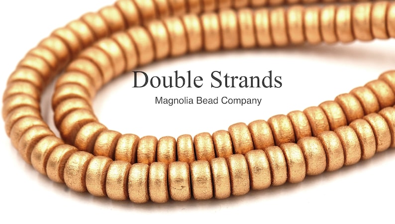 TWO STRANDS Metallic Gold Wood Beads 6mm, 8mm, 10mm, 12mm, 16mm, 20mm Round, 8mm Rondelle and Bicone Rondelle 8x4mm