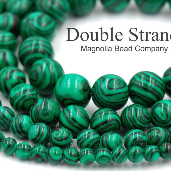 TWO 15" strands 4mm, 6mm, 8mm, 10mm Green Synthetic Malachite Beads Strands