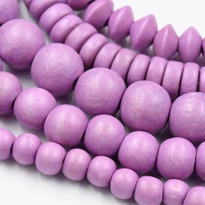 TWO 16" STRANDS, 6mm 8mm 10mm 12mm Round, Rondelle or Bicone Pink Raspberry Wood Beads, Wood Beads