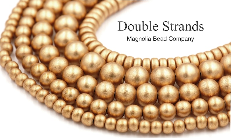 TWO STRANDS Metallic Gold Wood Beads 6mm, 8mm, 10mm, 12mm, 16mm, 20mm Round, 8mm Rondelle and Bicone image 3