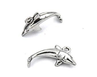 2pc, Dolphin Charm, Pewter