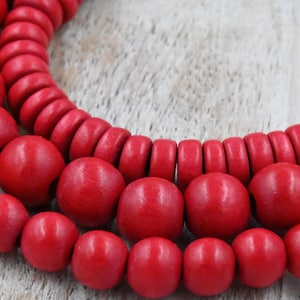 TWO 16&quot; Strands Rose Red 6mm 8mm 10mm 12mm 20mm Round or 8x5mm Rondelle Pink-Red Wood Beads