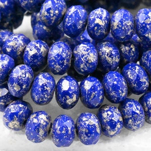 Galaxy Blue Rondelle Light Gold Finish Czech Rondelle 25pc 6x8mm Faceted
