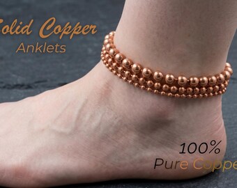Tobillera de cadena de bolas 100% cobre puro • Fabricada en EE. UU. • Joyería de cobre con propiedades curativas