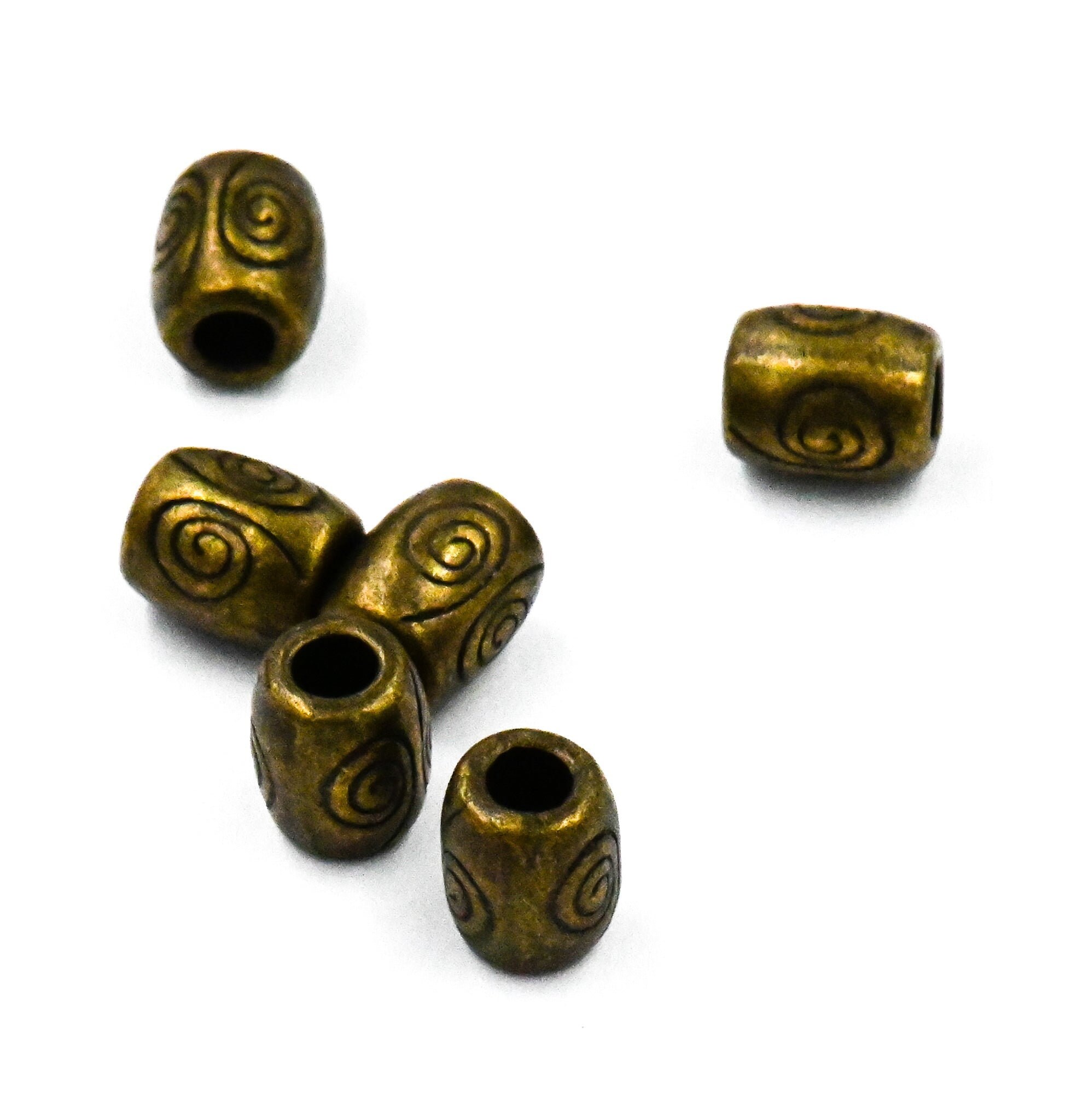 Antique Bronze, 100pc, Swirl Pattern Large Hole barrel Beads, 7x6mm