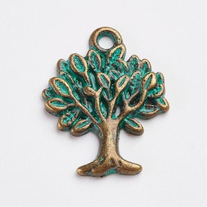 Antique Bronze Green Patina Tree Charm, 2pc