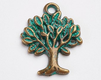 Antique Bronze Green Patina Tree Charm, 2pc