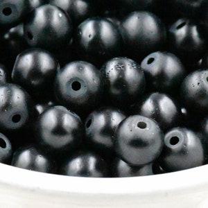 Black Semi Matte 8mm Glass Round Druk Beads - 100pc