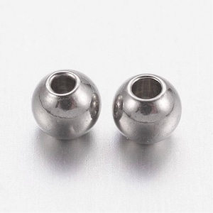 304 Edelstahlperlen, Rund, Edelstahlfarbe, 3 mm, Loch: 1 mm, 200 Stück