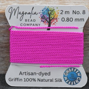 Fluorescent Fuchsia Griffin Silk Cord – Hand-Dyed Thread for Knotting, Jewelry Making, Pendant Stringing