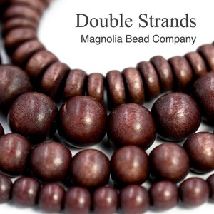 TWO STRANDS, Plum Brown wood Beads 8mm, 10mm, 12mm round or 8x5mm rondelle wood beads -16 inch strand