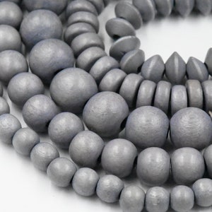 Grey Wood Beads 6mm 8mm 10mm 12mm 16mm 20mm Round, Bicone or Rondelle wood -TWO 16 inch strand Ships from USA!