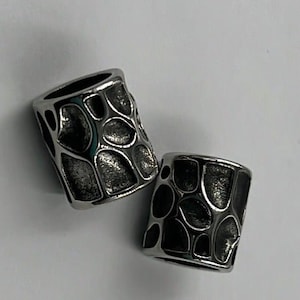 Stainless Steel Beads, 2pc, Animal Print Large Hole Beads, Column, Antique Silver