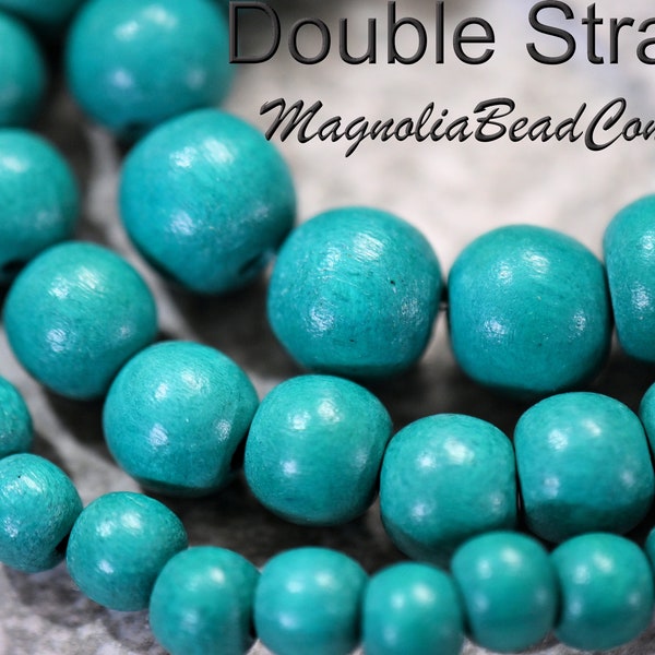 TWO STRANDS Blue Green Wood Tropical Teal Beads 6mm 8mm 10mm Round -16-inch strand