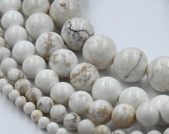 TWO 15&quot; strands, White Magnesite Beads 4mm 6mm 8mm 10mm 12mm