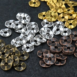 Wavy Spacer beads, Flat Disk Antique Bronze, Antique Copper or Silver