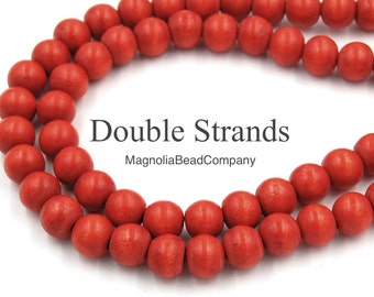 Wood Beads TWO 16" Strands, 10mm Wood Beads,Salsa Red, Red Beads,Wood Beads