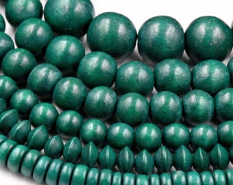 Perles en bois, deux brins de 40 cm, perles en bois vert festif, rondes de 6 mm, 8 mm, 10 mm, 12 mm, 16 mm et 20 mm, rondelles ou biconiques de 8 x 4 mm