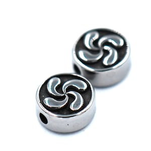 304 Edelstahlperlen, flachrund, 10 mm Antik Silber, 2 Stk