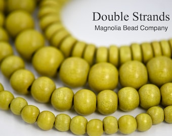 Perles en bois vert chartreuse DEUX brins de 40,4 cm (16 po.), perles en bois de 6 mm 8 mm 10 mm 8 x 5 mm, perles expédiées des États-Unis !