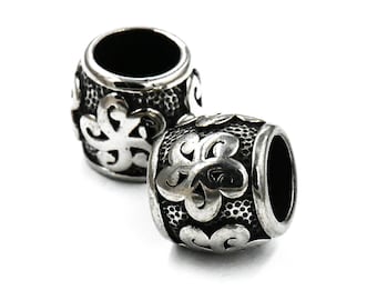 Stainless Steel Beads, 2pc, Large Hole Beads, 13.5x12mm Antique Silver