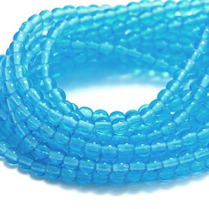 200/pc Aquamarine Blue Czech 4mm Pressed Glass Round Beads