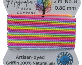 Neon Rainbow Griffin Silk Cord – Hand-Dyed Thread for Knotting, Jewelry Making, Pendant Stringing