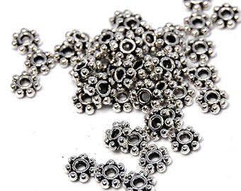 200 beads, Antique Silver Daisy Spacer 4.5mm, 6mm beads