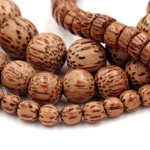 Palmwood Beads 4mm, 6mm, 8mm, 10mm Brown natural wood beads -15.5 inch strand