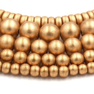 TWO STRANDS Metallic Gold Wood Beads 6mm, 8mm, 10mm, 12mm, 16mm, 20mm Round, 8mm Rondelle and Bicone image 5
