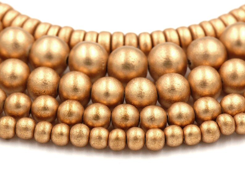TWO STRANDS Metallic Gold Wood Beads 6mm, 8mm, 10mm, 12mm, 16mm, 20mm Round, 8mm Rondelle and Bicone image 5