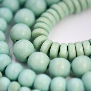 TWO STRANDS Seafoam Green Wood 6mm, 8mm, 10mm, 12mm Round 8x5mm Rondelle Bicone Beads