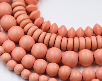 TWO 16" Strands, Wood Beads, Sunset Orange Beads, 6mm 8mm 10mm 12mm Round or Rondelle Orange Wood Beads