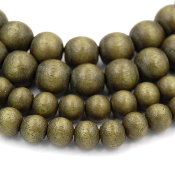 TWO 16" Strands, Avocado Green Wood 6mm 8mm 10mm 12mm Round or Rondelle Green Wood Beads