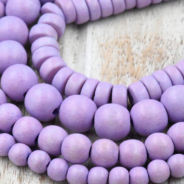 TWO STRANDS Wisteria Purple Wood 6mm 8mm 10mm 8x4mm Light Purple Wood Rondelle Beads -16 inch strand