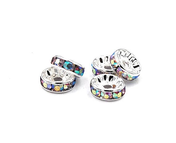 Silver AB Rhinestone Beads, Grade AAA,Rondelle, 6x3mm, 8x3mm