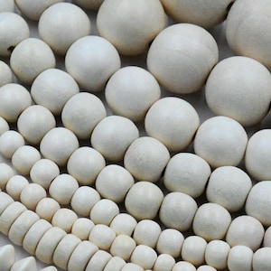TWO 16" Strands, Vanilla White Wood 5mm 6mm 8mm 10mm 15mm 20mm Round 8x5mm Bicone and Rondelle Beads 8x4mm