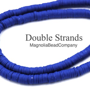 Two Strands, Flat Round Polymer Clay Bead Spacers, Twilight Blue, 6x1mm