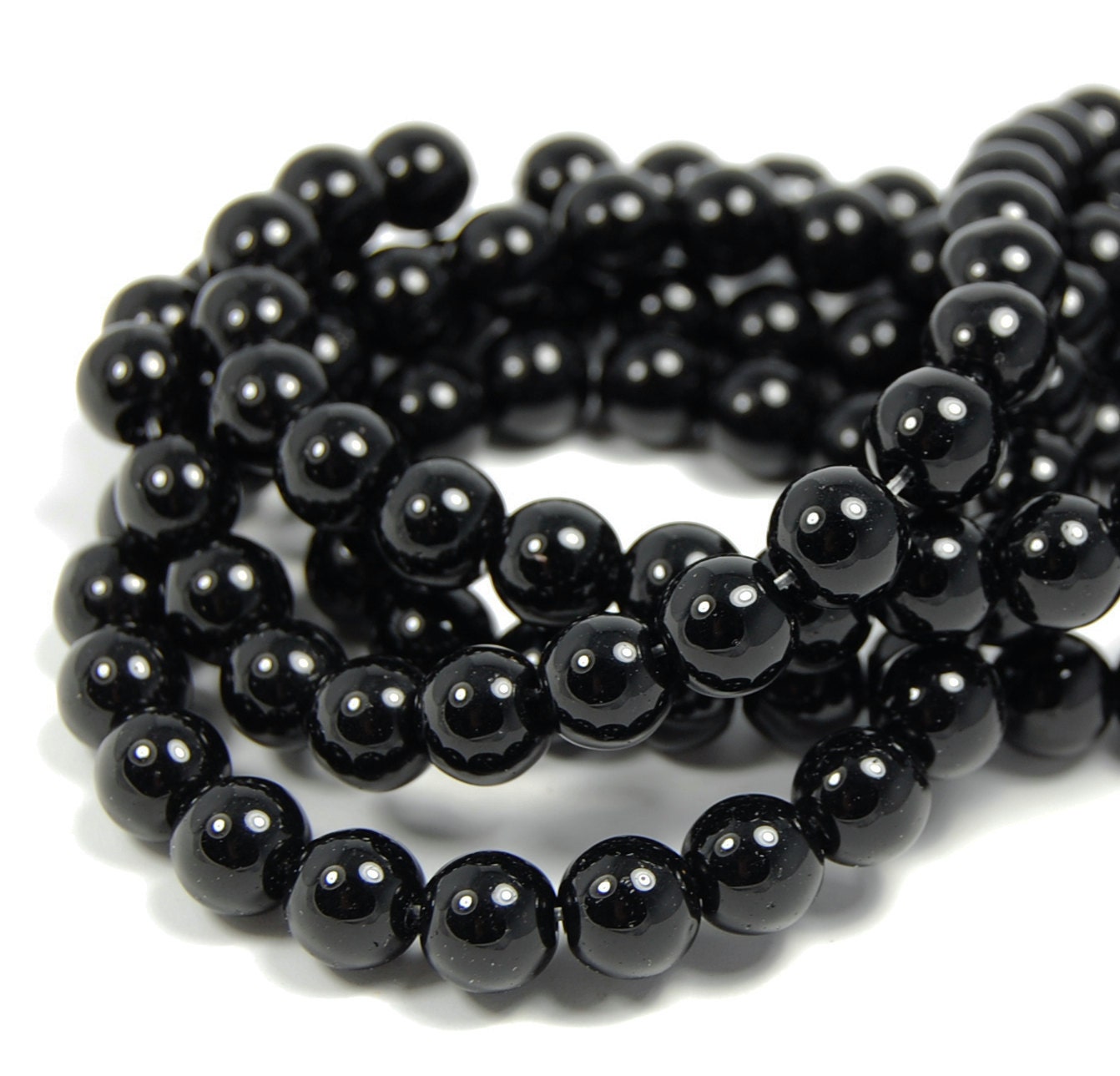 TWO STRANDS, Black Obsidian 8mm  -15"