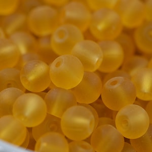White 6mm 8mm Sunflower Yellow Frosted Matte Glass Round Druk Beads - 200 beads