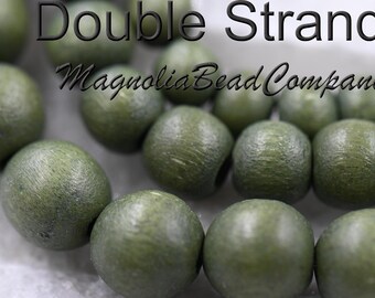 Deux rangs de 40 cm (16 pouces), perles rondes ou rondelles en bois vert avocat de 6 mm, 8 mm, 10 mm et 12 mm