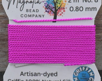 Fluorescent Fuchsia Griffin Silk Cord – Hand-Dyed Thread for Knotting, Jewelry Making, Pendant Stringing