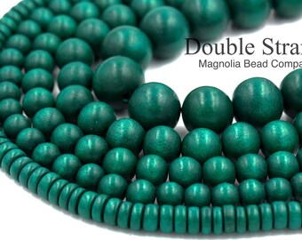 30 wooden beads green 12 mm