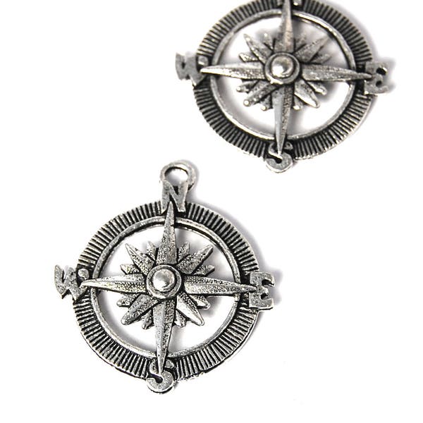 2pc, Compass Charm, Pewter