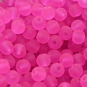 Hot Pink Frosted Matte Glass Round Druk 6mm 8mm Beads